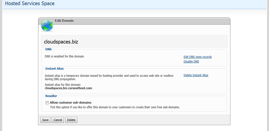 Cloud Hosting Control Panel DNS